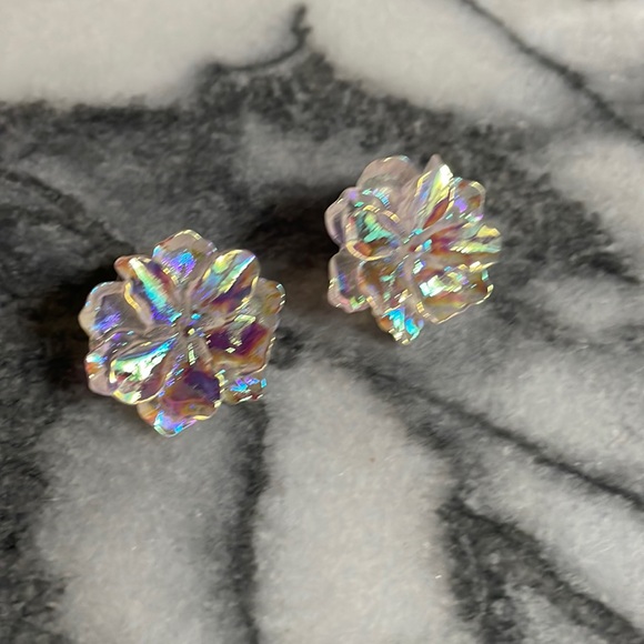 🖤5/$25 925 sterling flower earrings rainbow aurora borealis - Picture 7 of 14